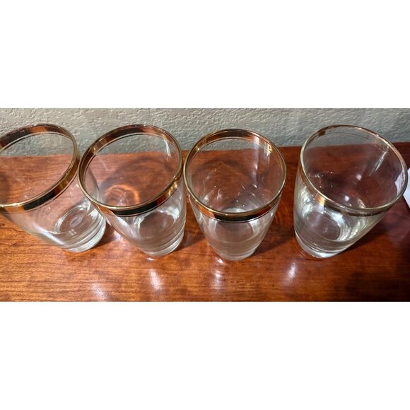 Libbey? Set Of 4 Vintage Clear Drinking Glasses With Gold Rim Design - Picture 5 of 6